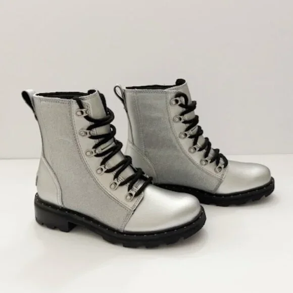 Sorel Lennox Lace-Up Lug Sole Boots Silver Grey Women's Size 6